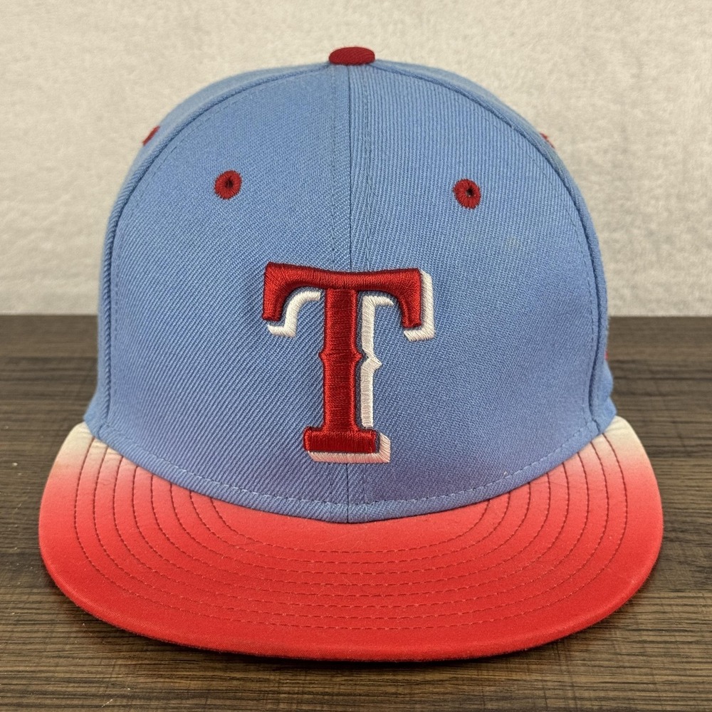 Texas Rangers Hat Cap Fitted Mens 7 Sky Blue Red MLB Baseball New Era‎ 59FIFTY